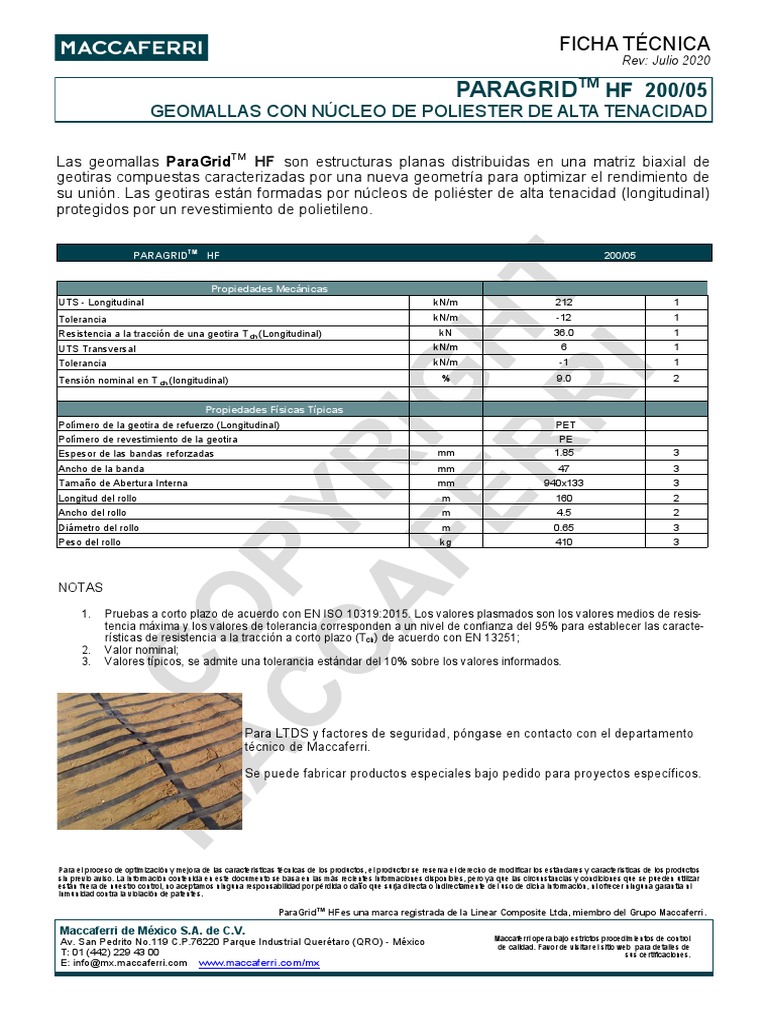 Ficha Técnica de ParaGridTM HF 200/05 | PDF