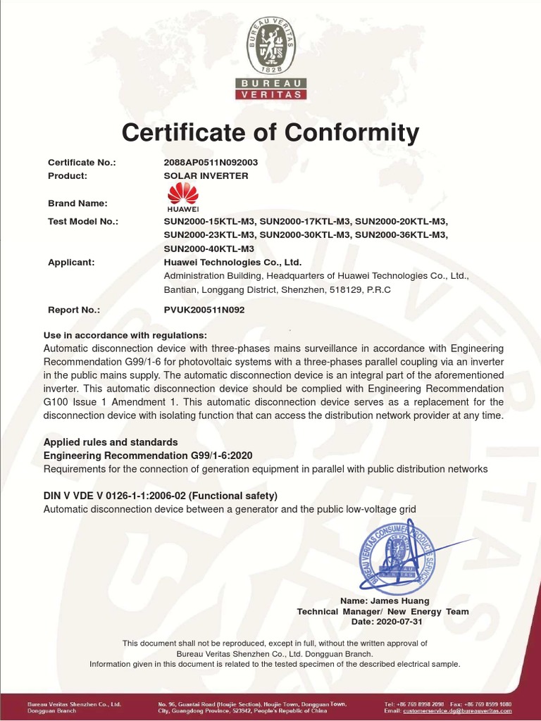 SUN2000-15-40M3 G99 1 6 TypeA Cert BV PDF | PDF