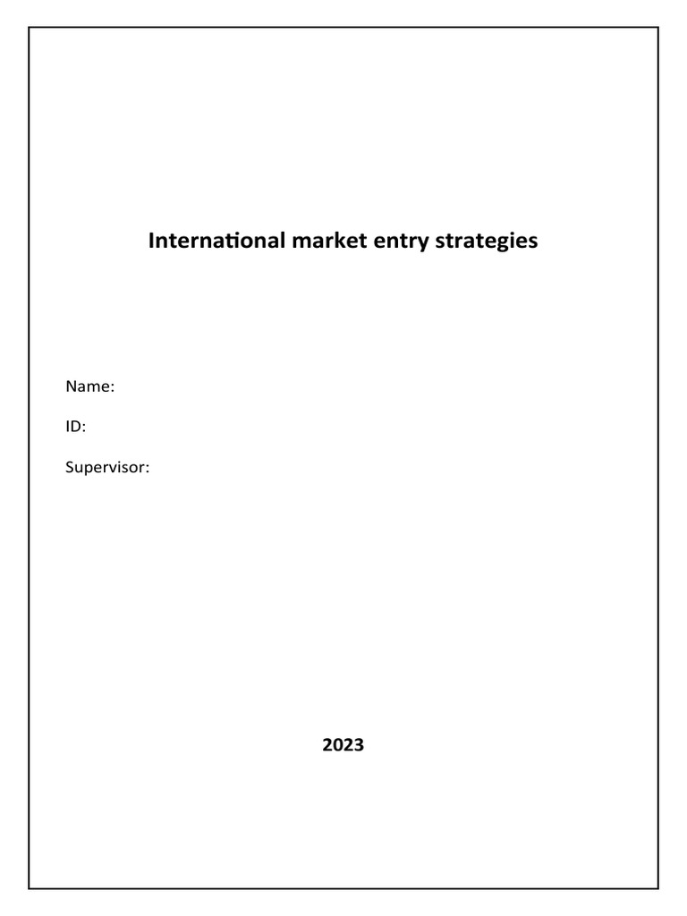 International Market Entry Strategies Pdf Business