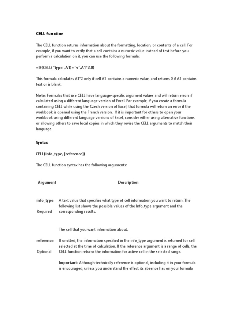 Getting information about cell formatting and contents with the cell