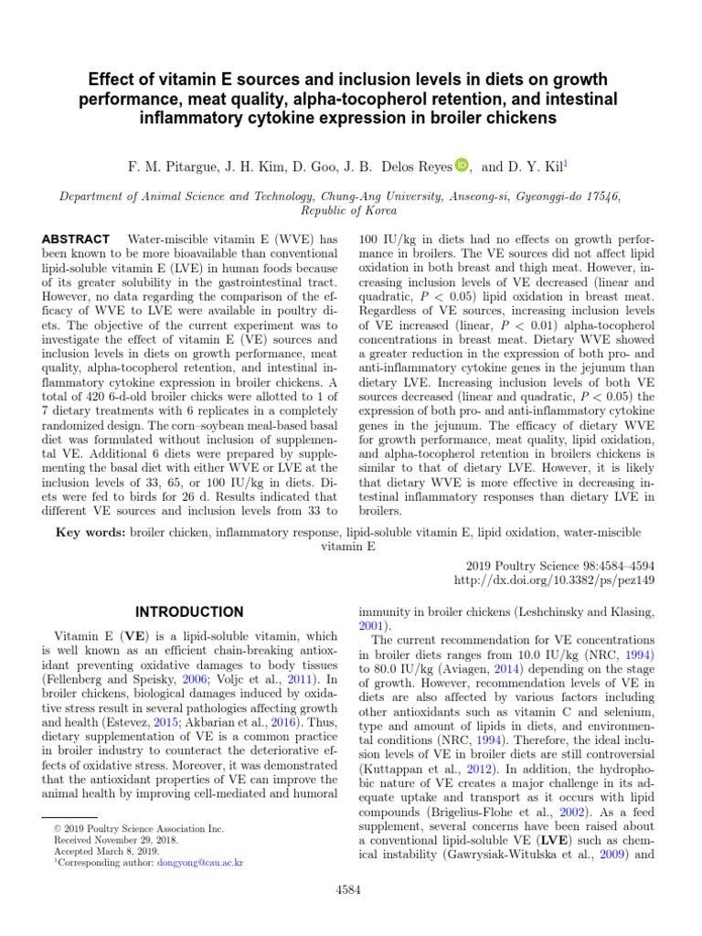 7Effect of Vitamin E Sources and Inclusion Levels in Diets On Growth
