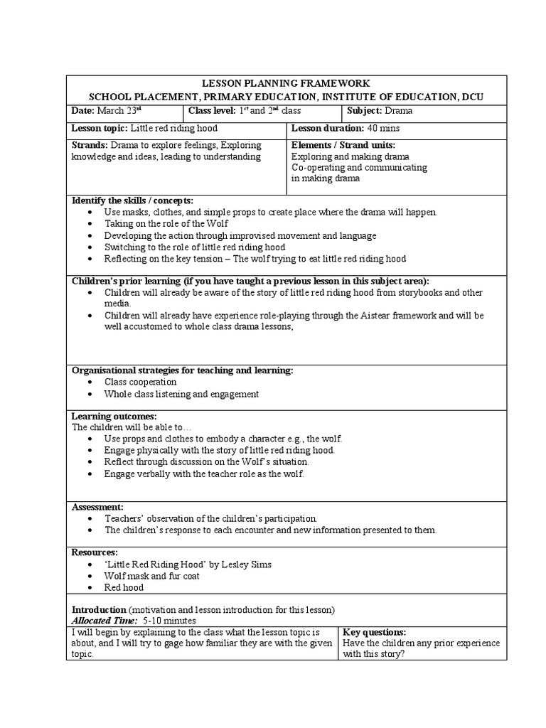 Drama Lesson Plan PDF Teachers Learning