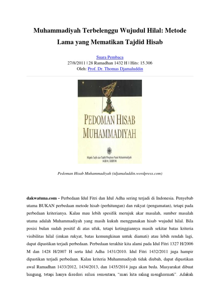 Terbelenggu Wujudul Hilal Metode Lama Yang Mematikan Tajdid Hisab