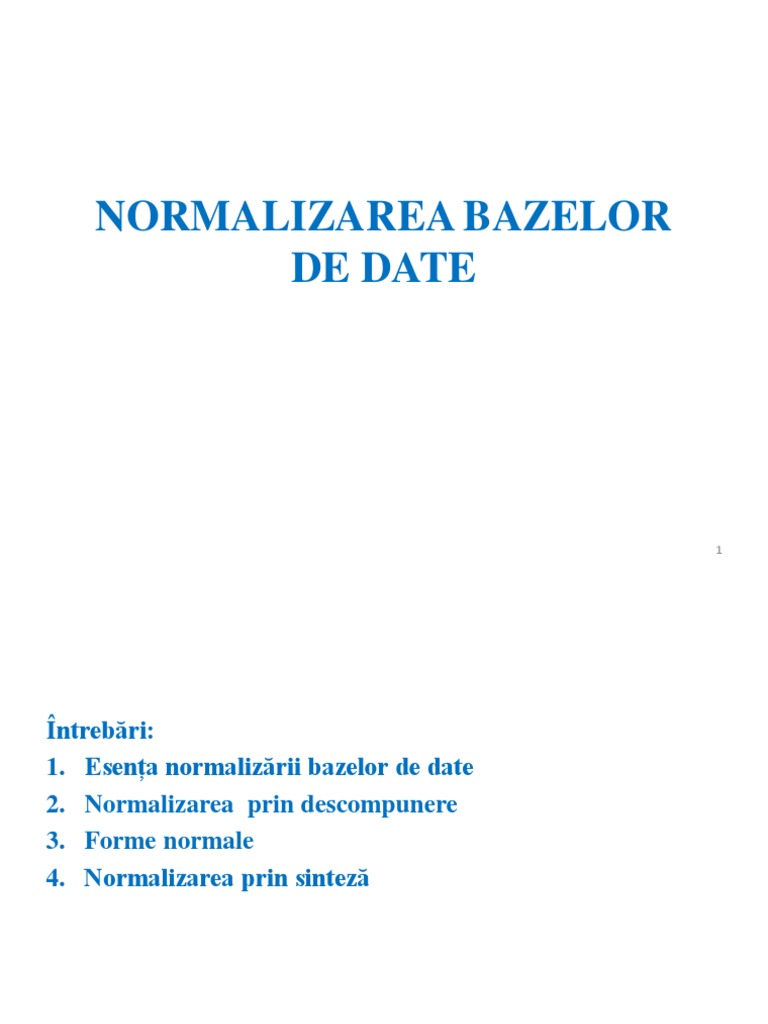 Proiectarea BD Tema 6 Normalizarea Relațiilor | PDF