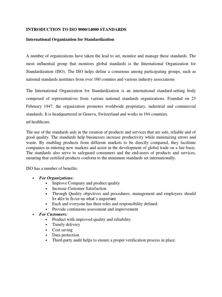 Overview of ISO 9000/14000 Standards | PDF | Standardization | Quality ...