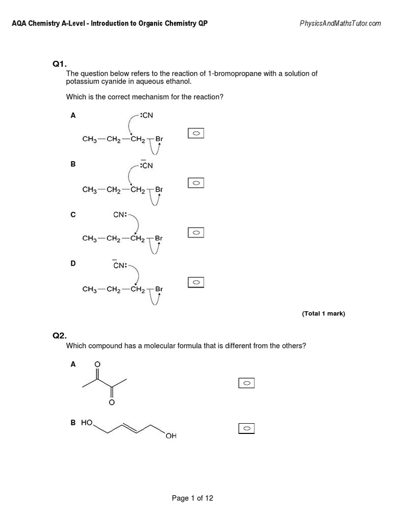 AQA A-Level Organic Chemistry QP | PDF | Isomer | Chemical Reactions