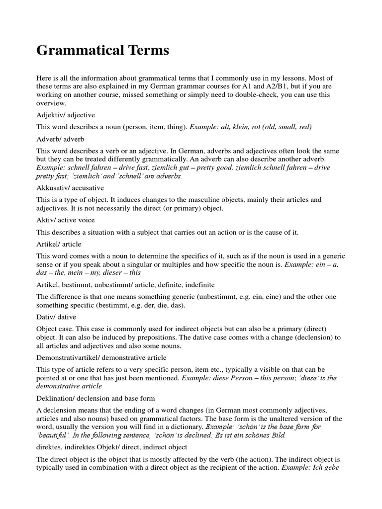 GrammaticalTerms PDF | PDF | Verb | Grammatical Gender