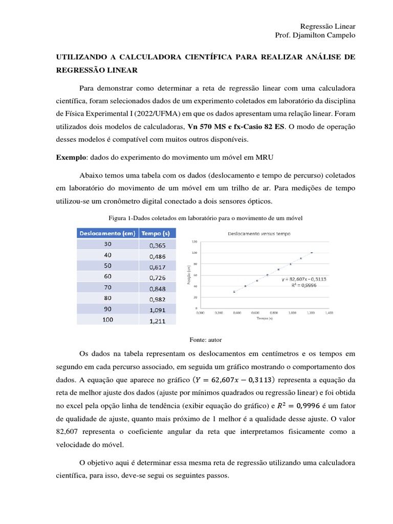 Usando Calculadora Fazer Regresso Linear | PDF | Regressão linear | Dados