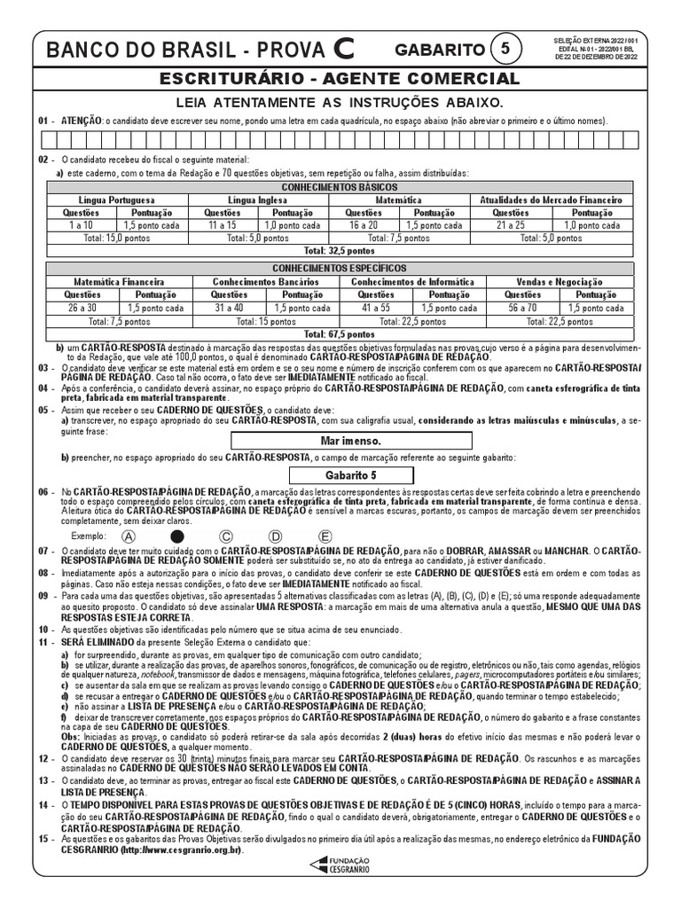 Gabarito da Prova do Banco do Brasil 2022 | PDF | Carreira e ...