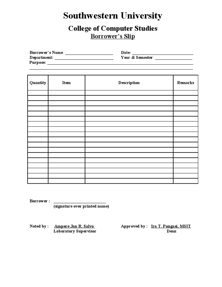 Equipment Borrower's FORM PDF