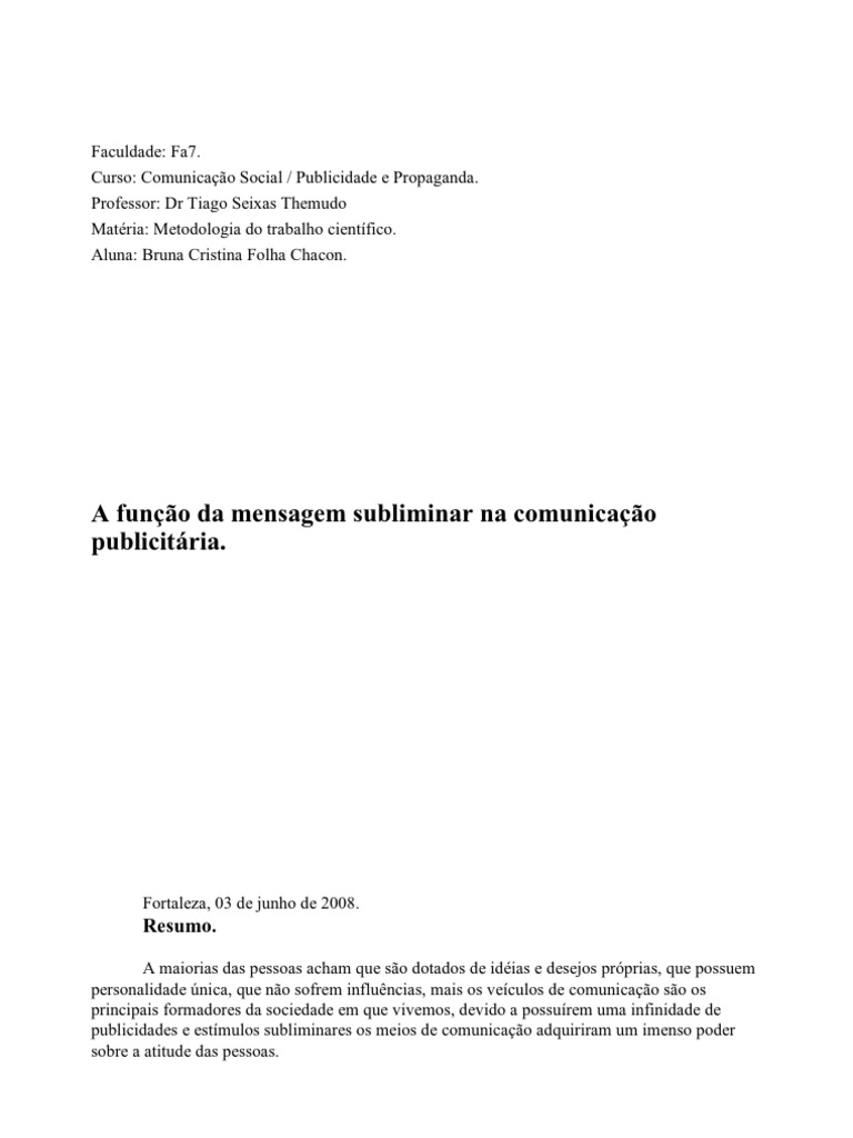 Publicidade Subliminar em Marcas | PDF | Propagandismo | Merchandising