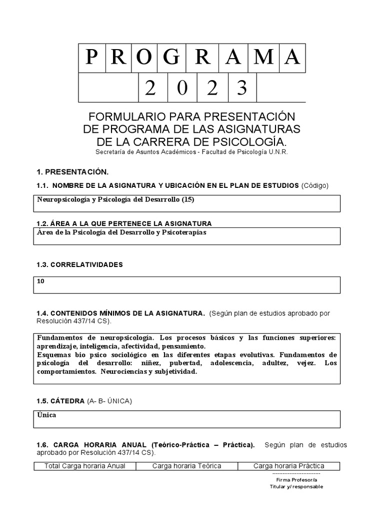 Programa de Neuropsicología 2023 | PDF | Relaciones personales, crianza ...