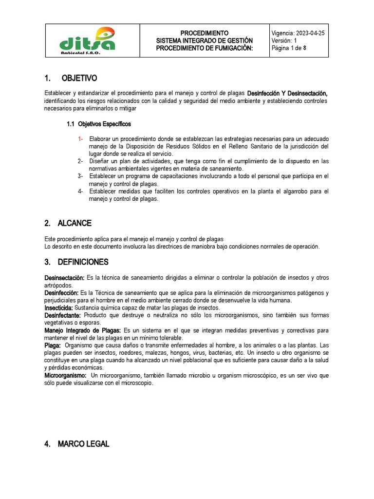Procedimiento de FUMIGACION | PDF
