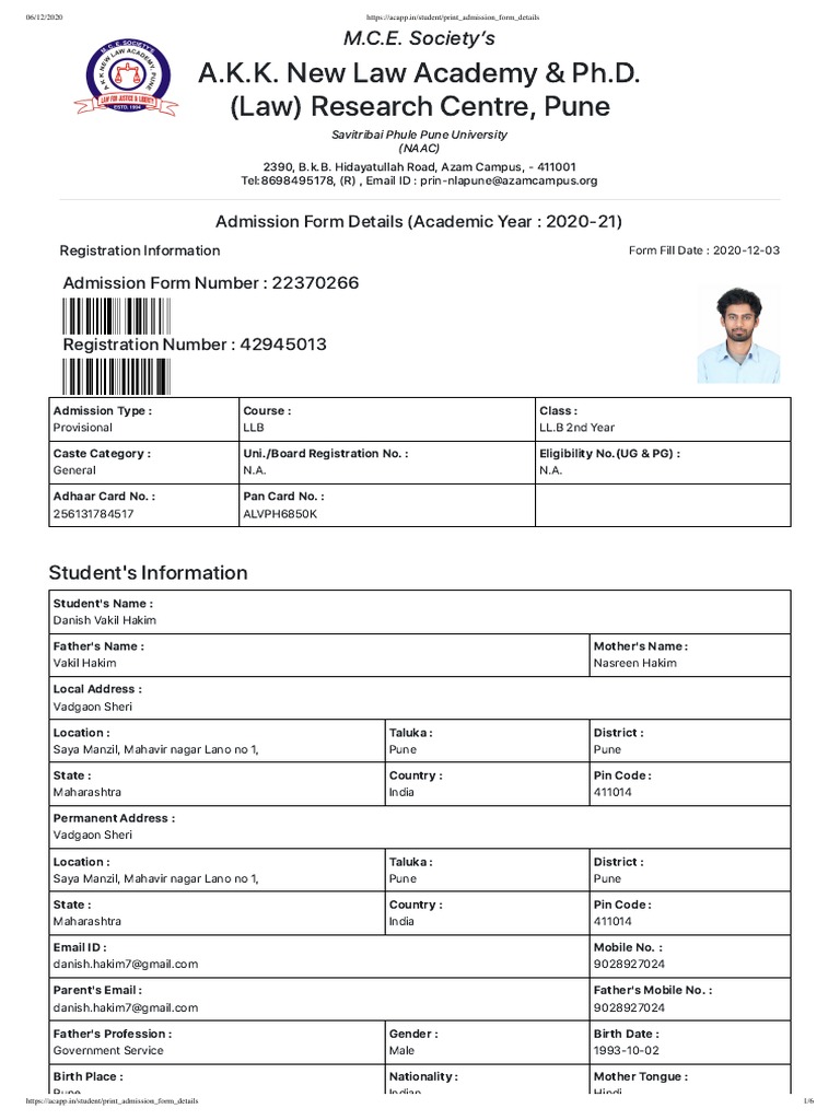 Admission Form 20-21 SY PDF | PDF