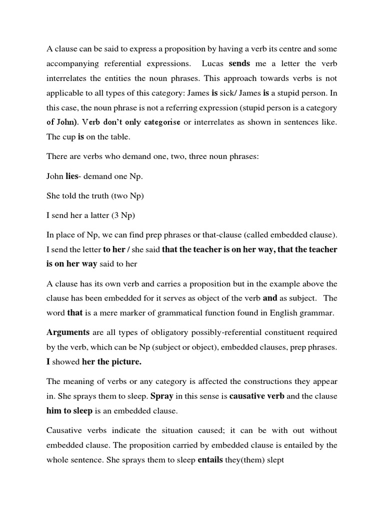 VERB MEANING Draft 2 PDF PDF Clause Verb