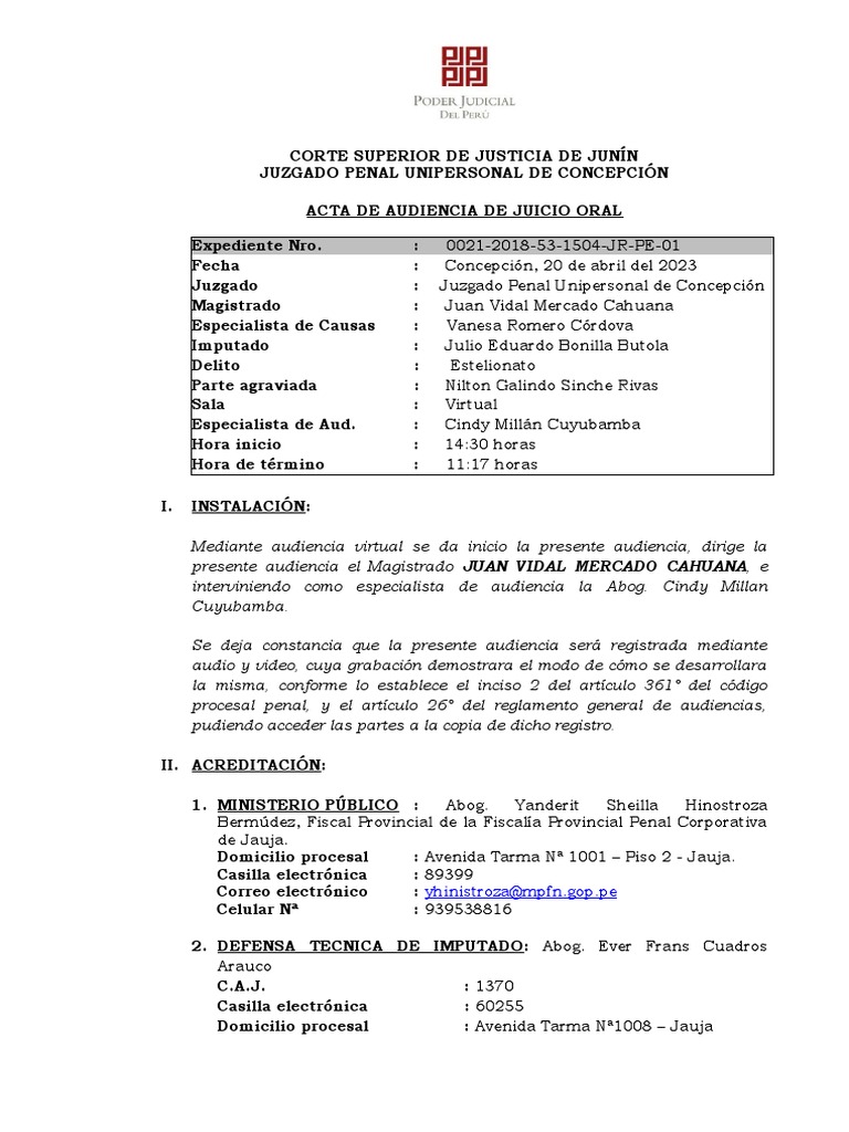 Audiencia de Juicio Oral por Estelionato | PDF | Crimen y violencia ...