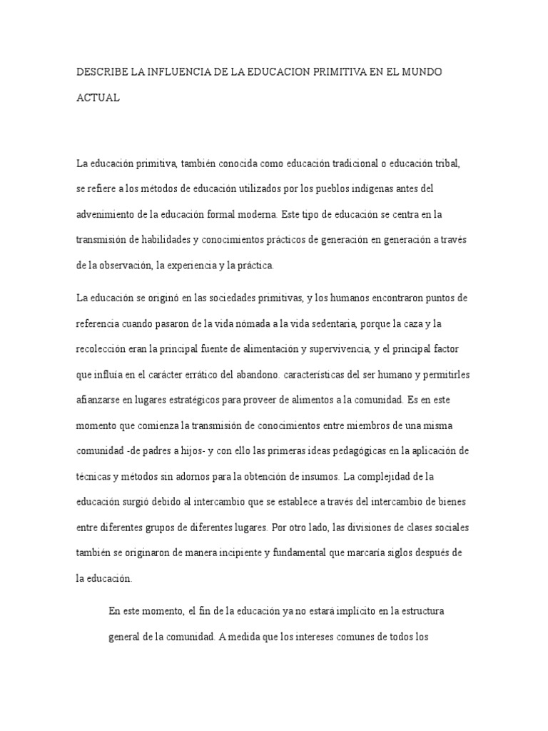 Influencia de la Educación Primitiva | PDF