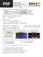 Atividade 9 º Ano Concordância Nominal