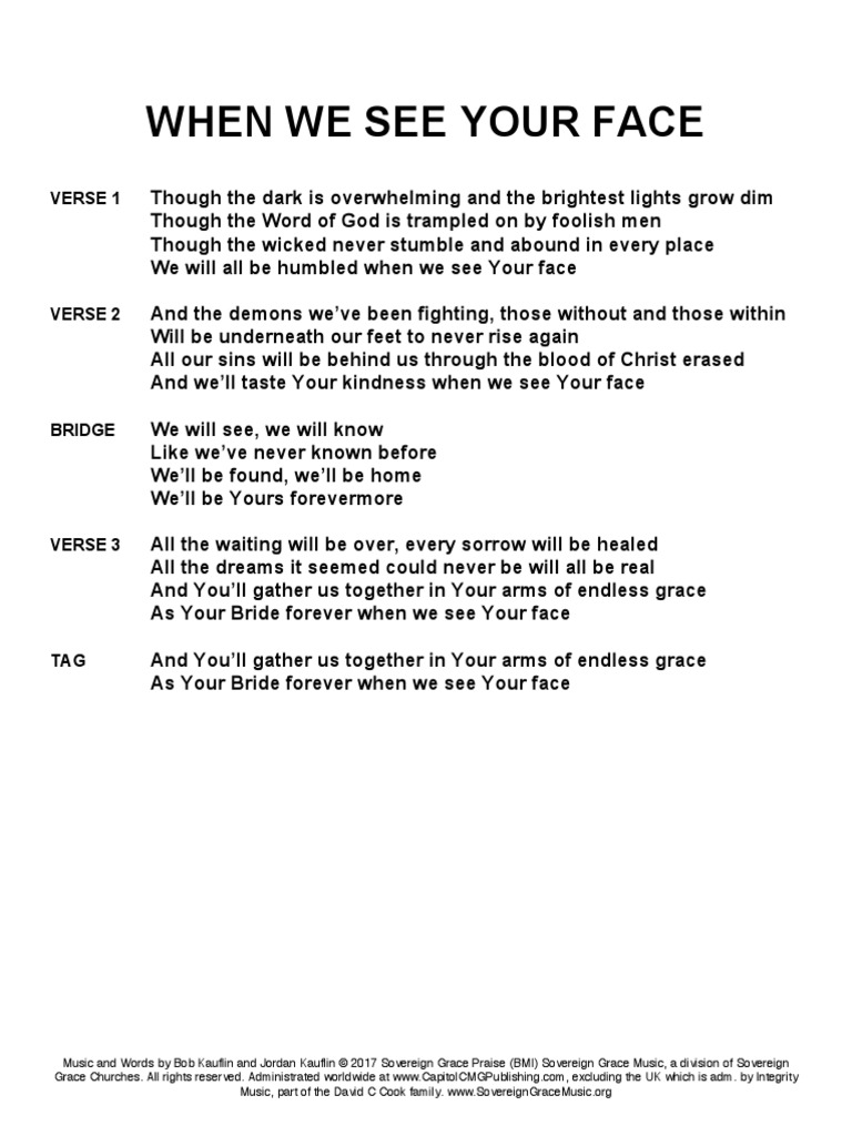 When We See Your FaceLyrics PDF