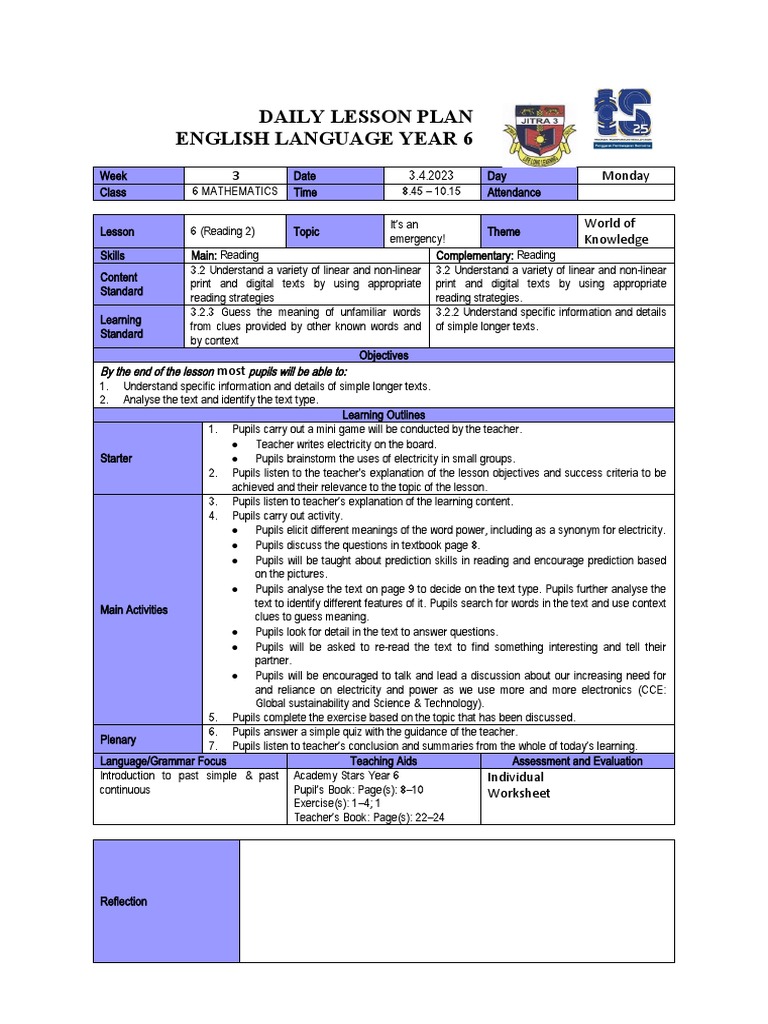 Year 6 Emergency Lesson Plans | PDF