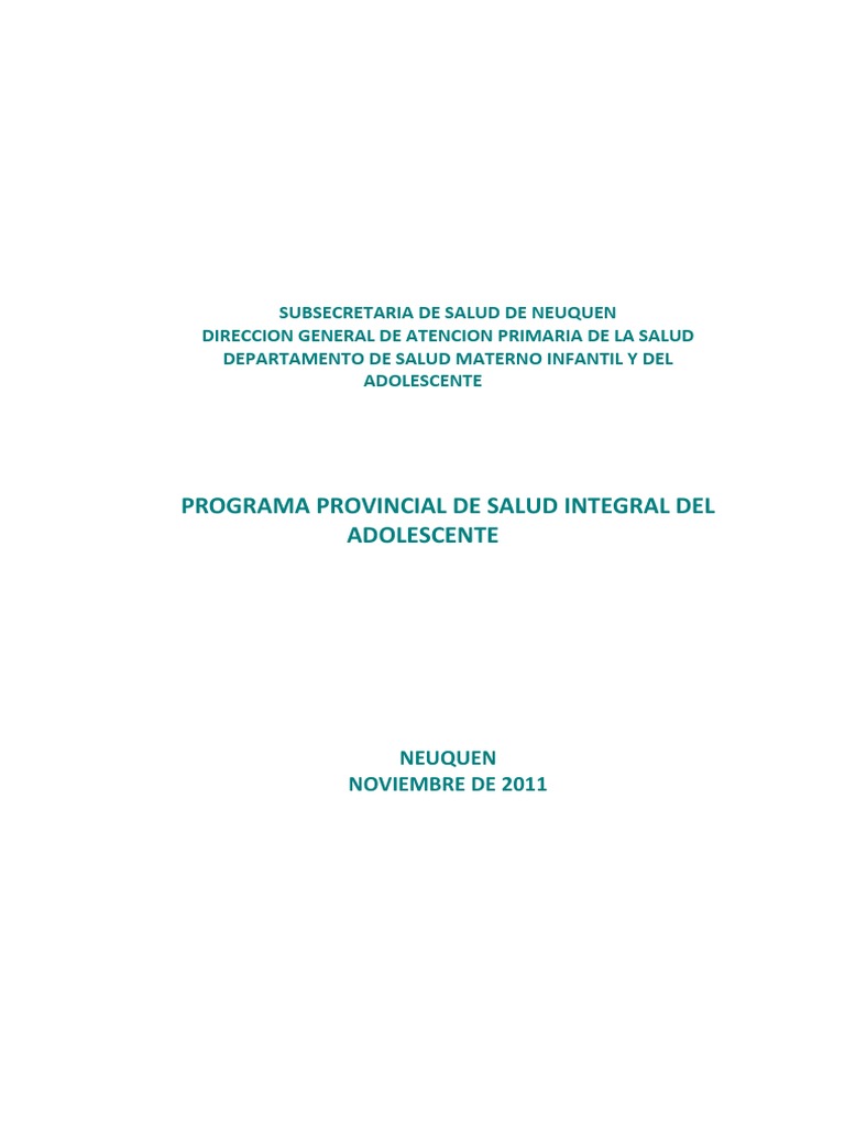 Programa de Salud Integral Adolescente Neuquén | PDF | Hospital ...
