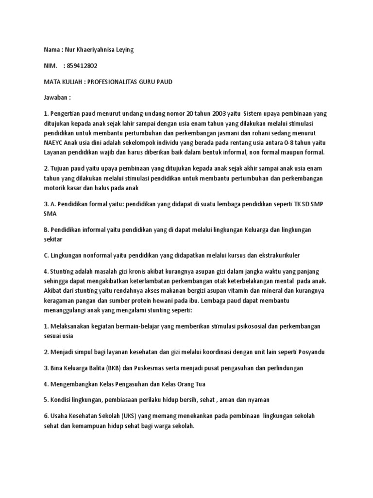 Tugas 1 Profesionalitas Guru Paud | PDF