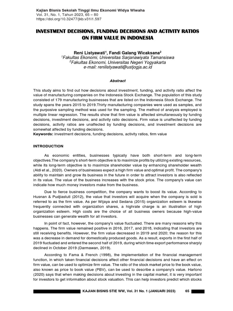 Investment Decisions, Funding Decisions, and Activity Ratios An