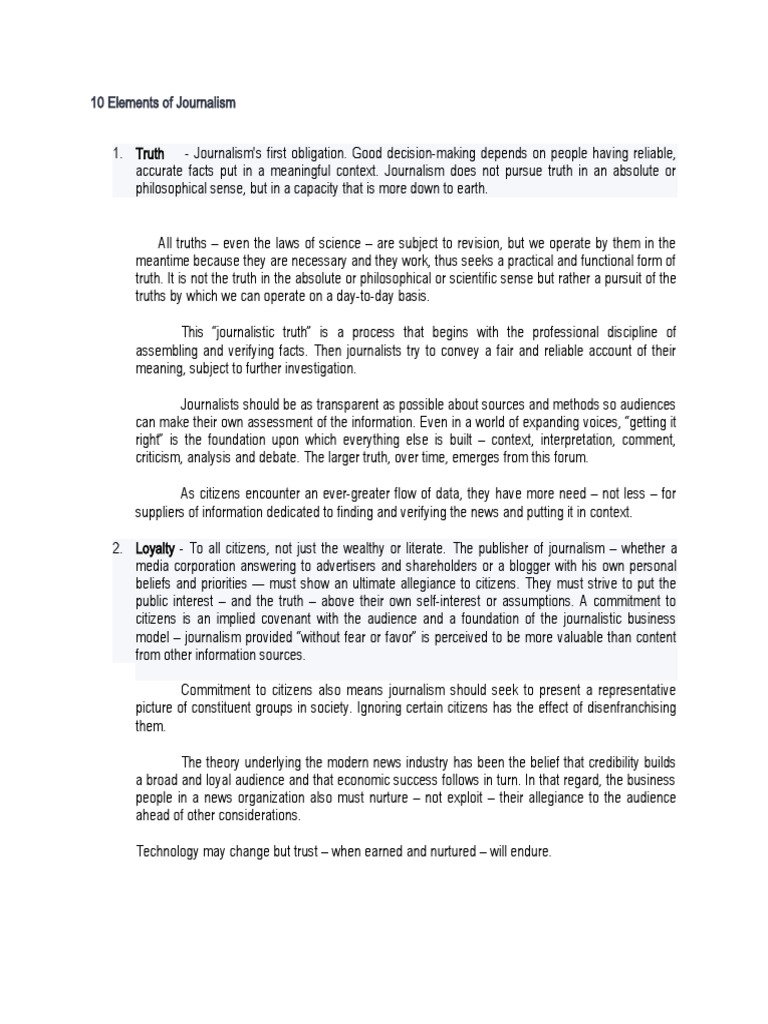 10 Elements of Journalism PDF Journalism News