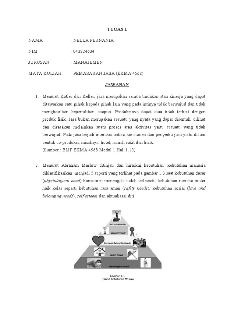 Tugas 1 Pemasaran Jasa (Nella Fernania-043824634) | PDF