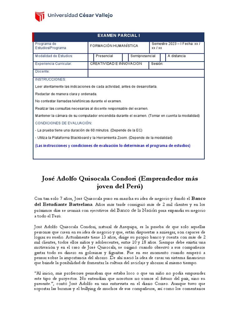 Examen Parcial: Creatividad e Innovación UCV | PDF | Crecimiento ...