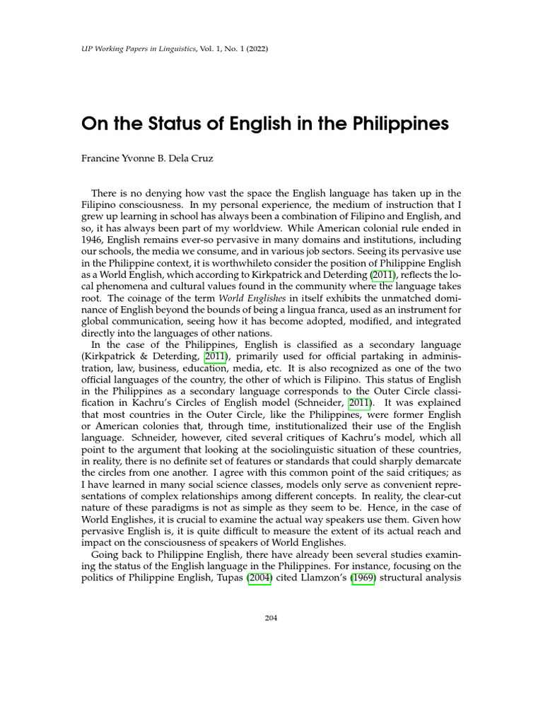 Status of English in the Philippines | PDF | Language Arts & Discipline