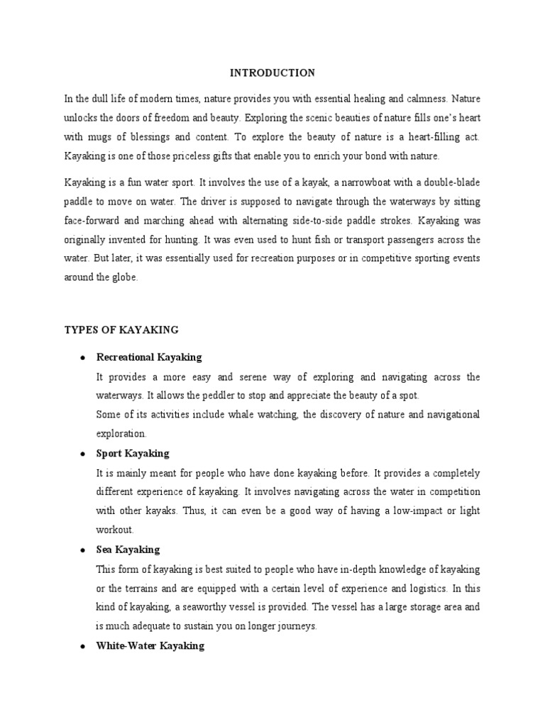 Kayaking Types, Gear, and Top Spots | PDF