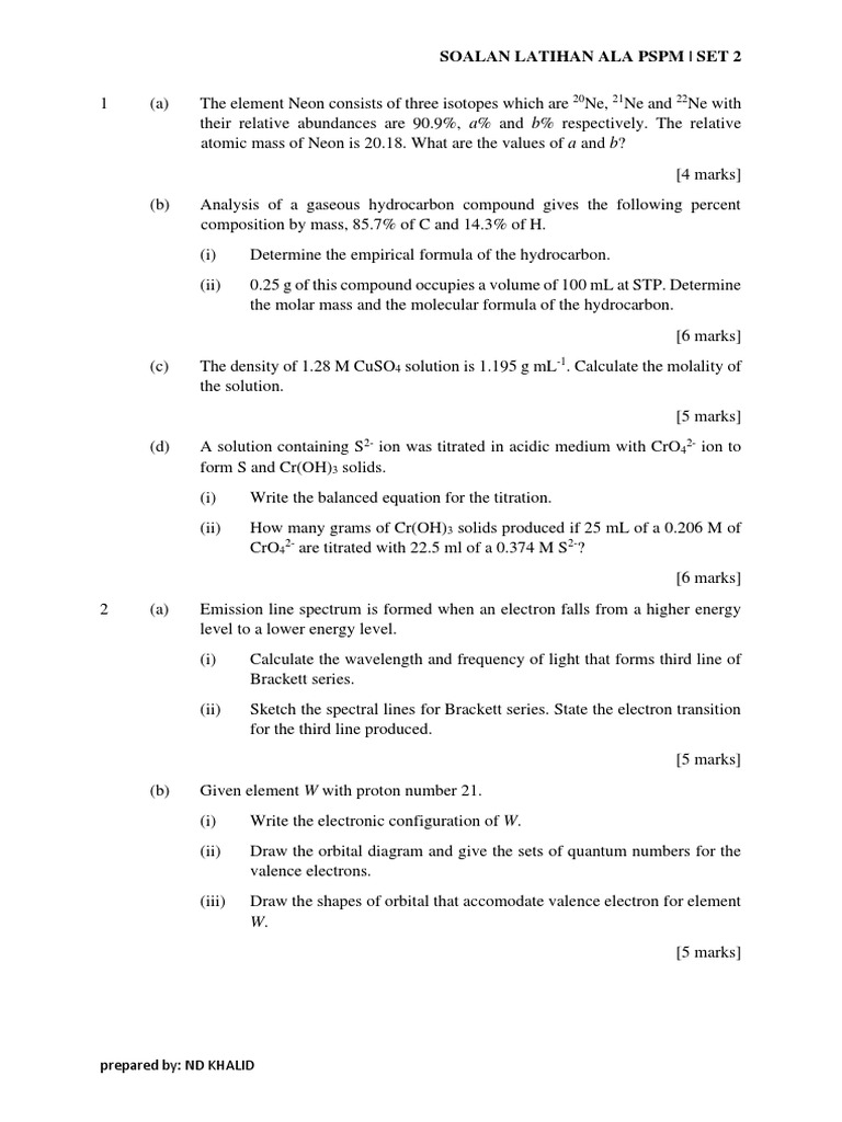 Chemistry Practice Questions Set 2 | PDF