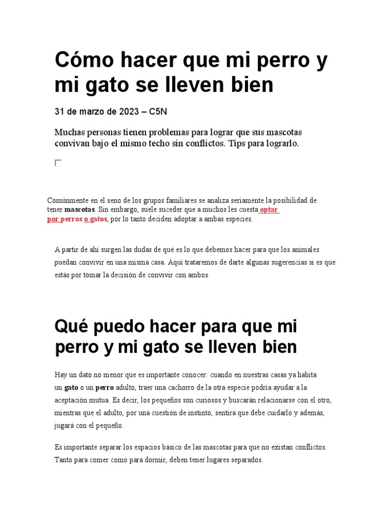 Cómo Hacer Que Mi Perro y Mi Gato Se Lleven Bien PDF