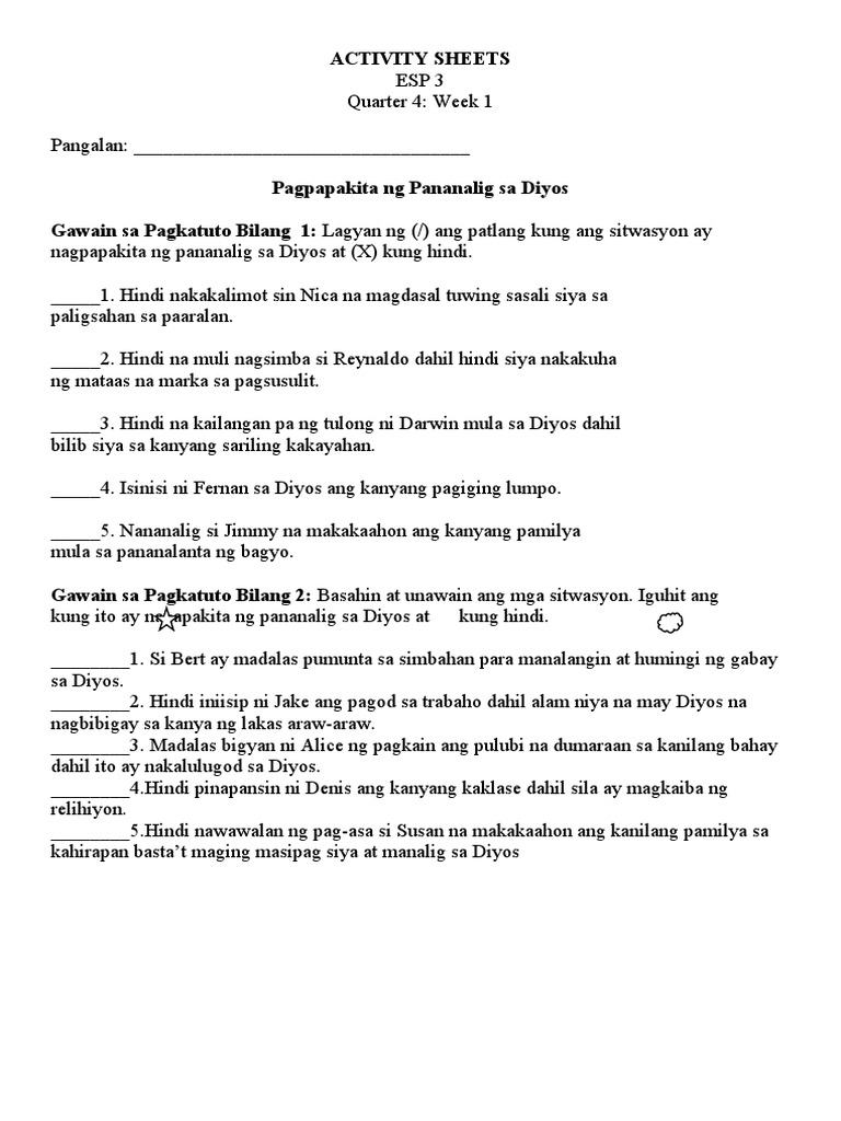 ESP 3 Activity Sheet Q4 W1 | PDF