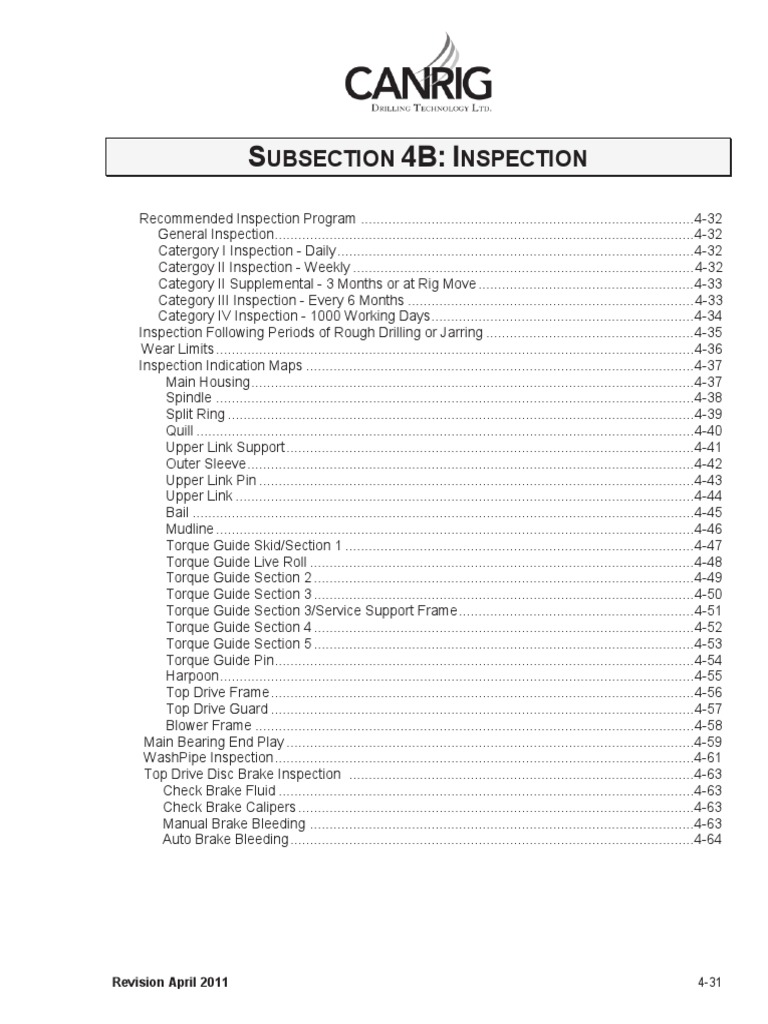 Canrig Top Drive Inspection Guidelines | PDF | Technology & Engineering