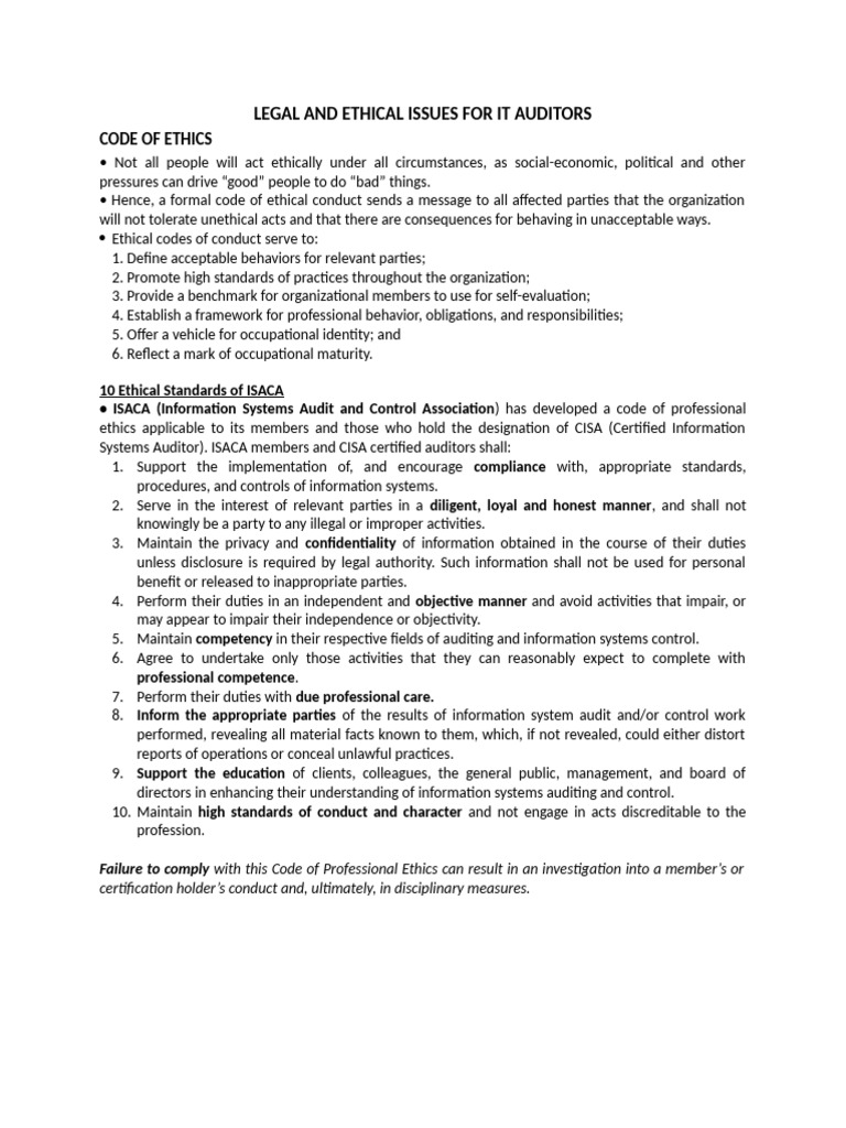 Legal and Ethical Issues in IT Auditing | PDF
