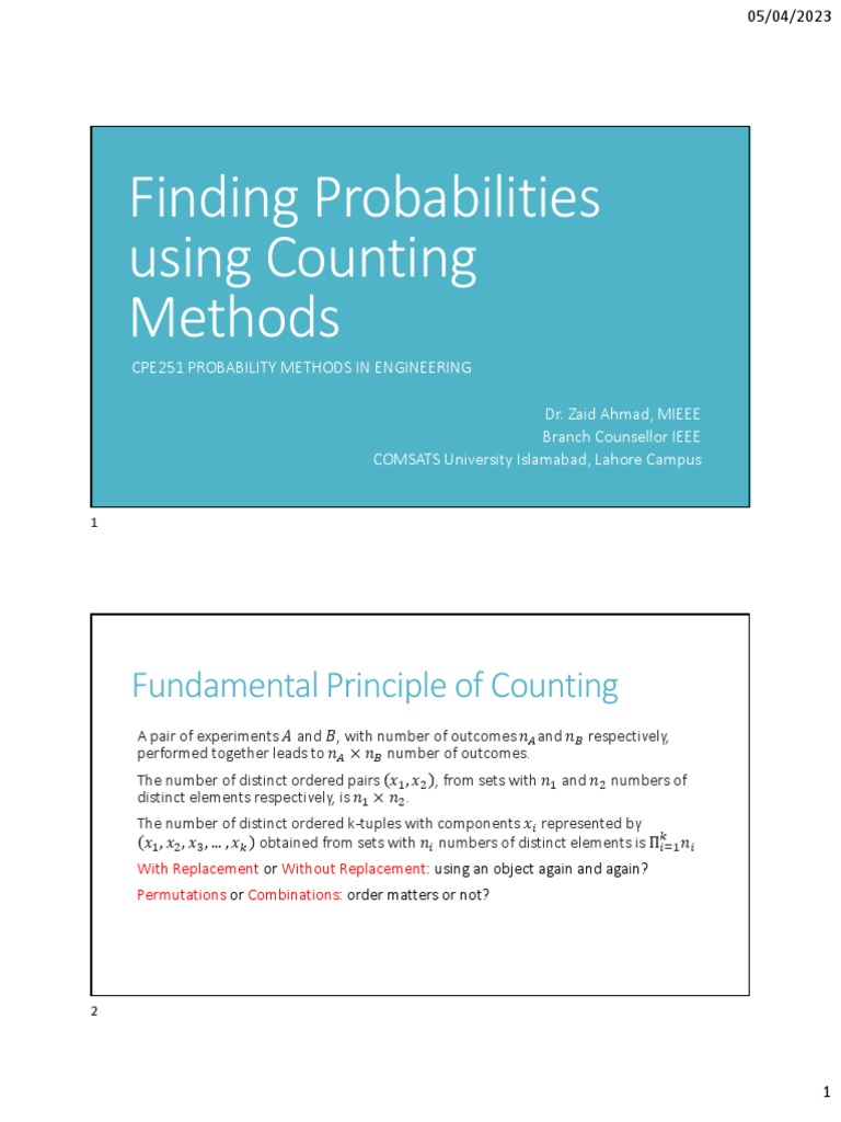 Counting Methods PDF Download Free PDF Permutation Probability