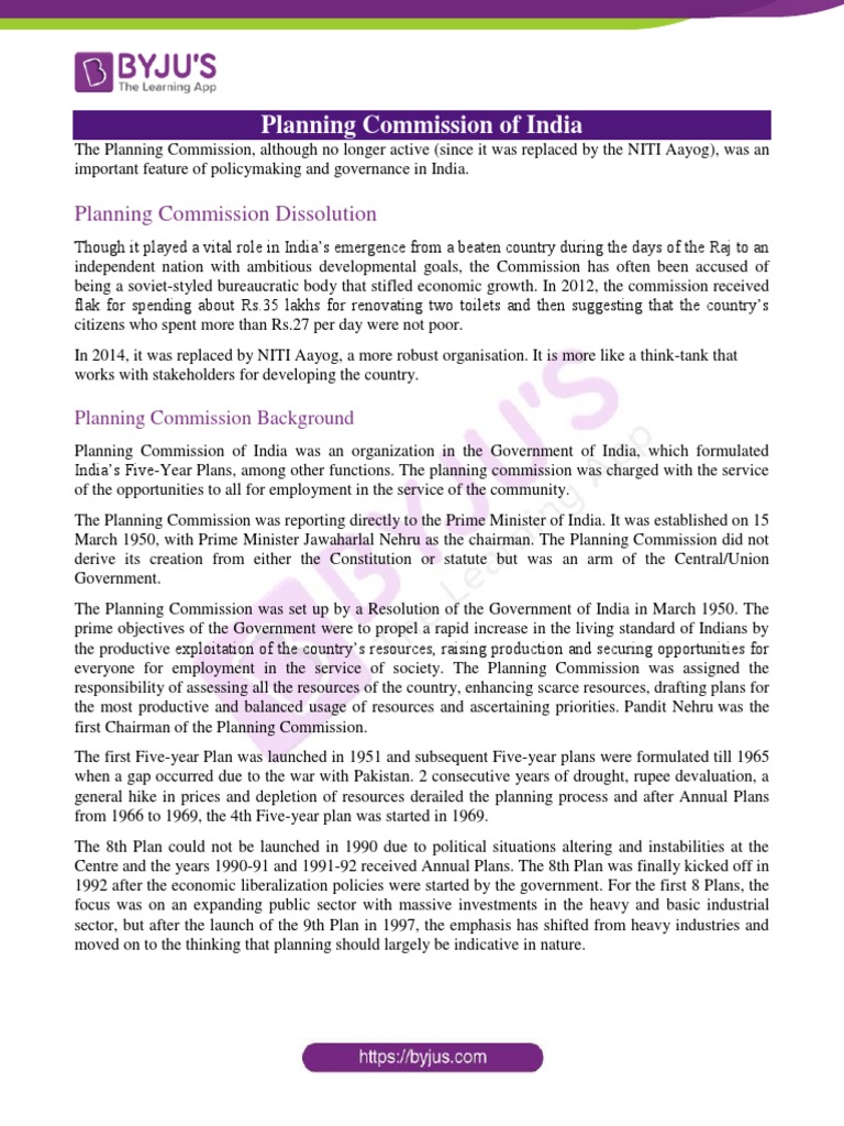 History and Role of India's Planning Commission | PDF | Government ...