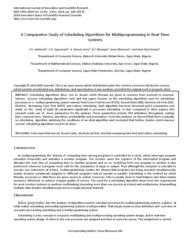A Comparative Study of Scheduling Algori PDF | PDF | Business ...