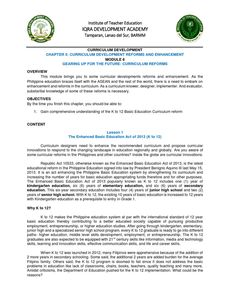Module 6 Curriculum Development 1 Pdf Pdf