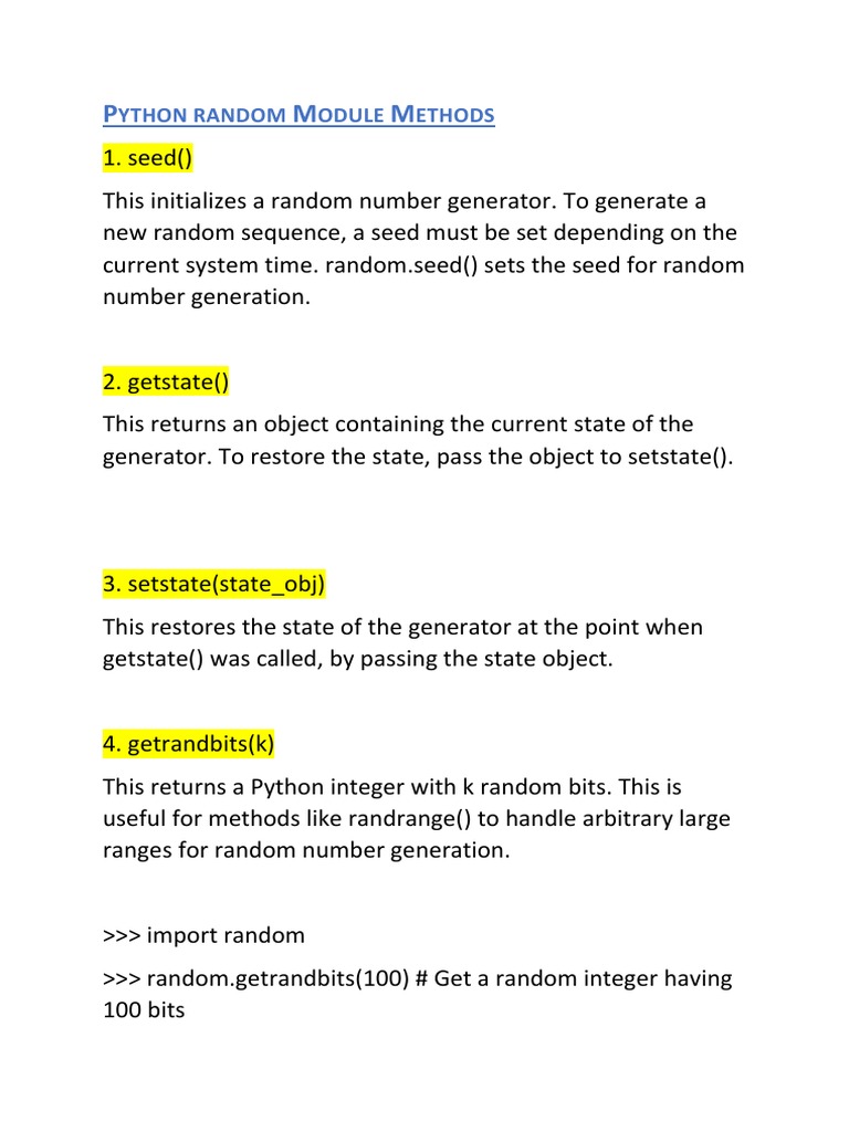 Python random Module Methods.pdf | PDF