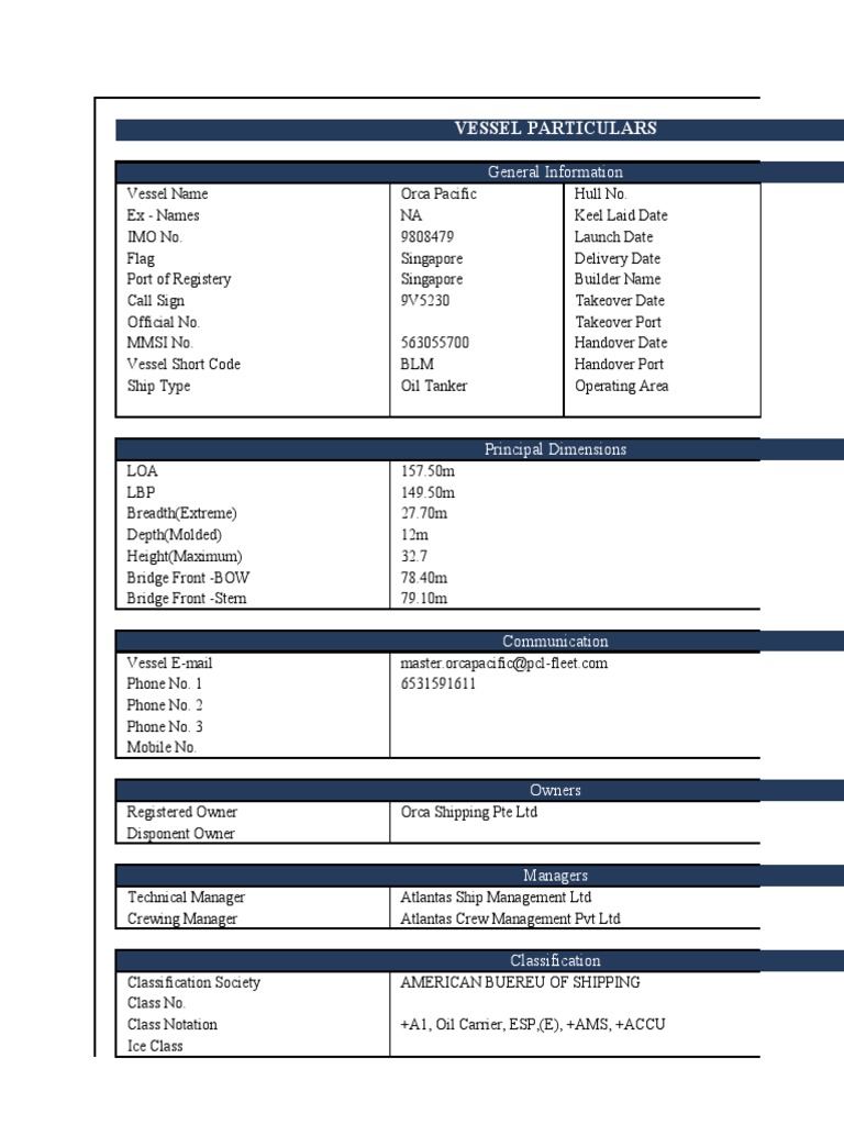 Vessel Particulars | PDF