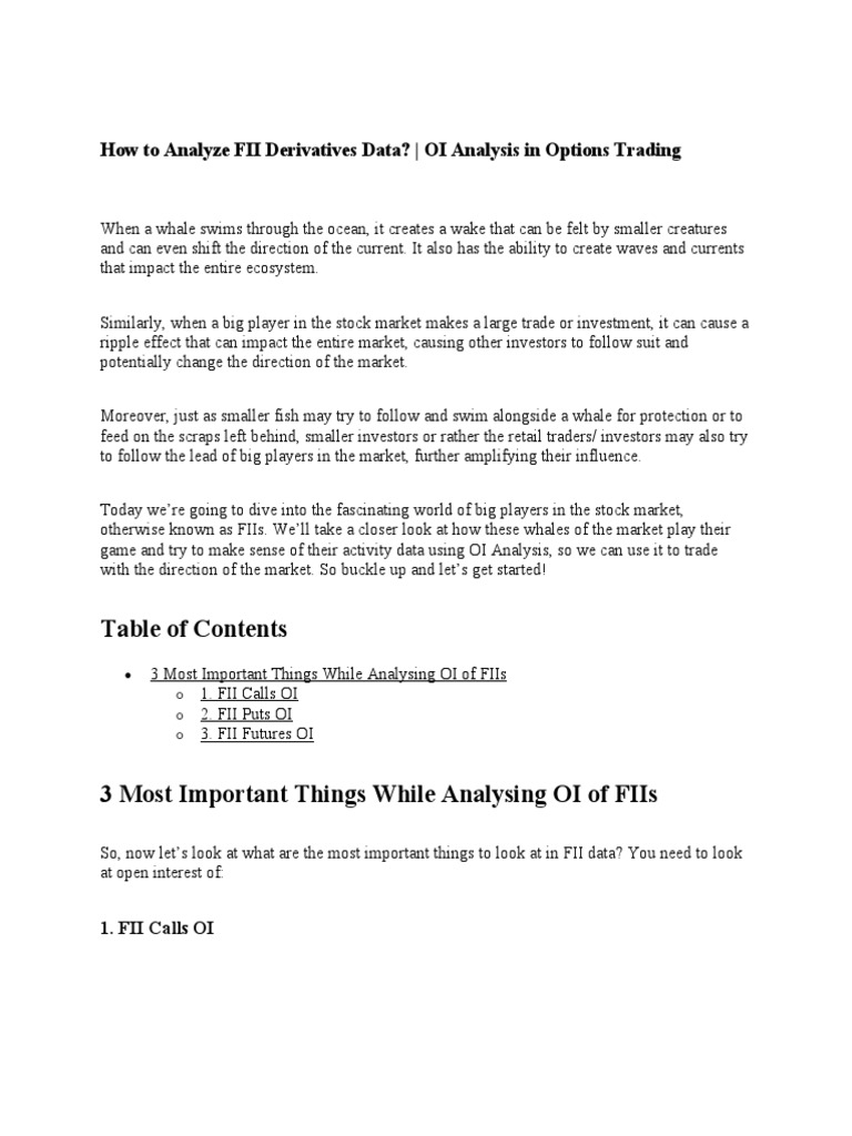 FII Derivatives Data Analysis Guide | PDF | Futures Contract ...