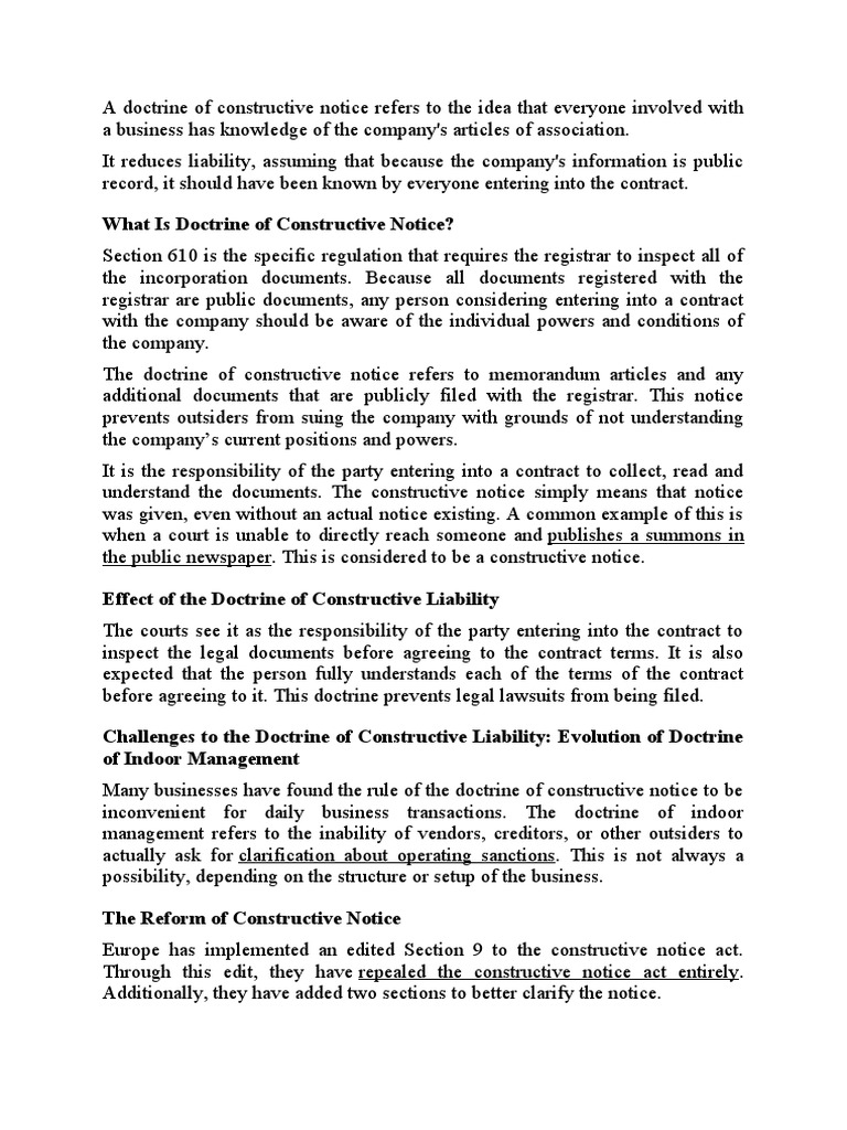 Doctrine of Constructive Notice PDF