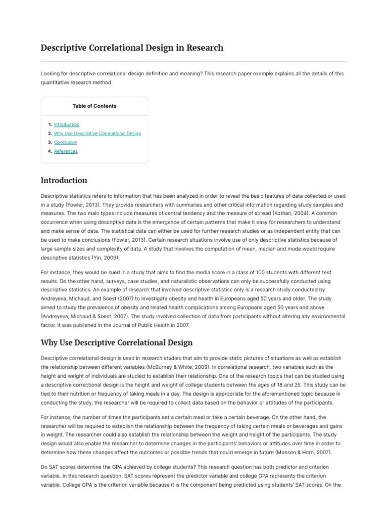 Descriptive Correlational Design Definition & Goals - 577 Words ...