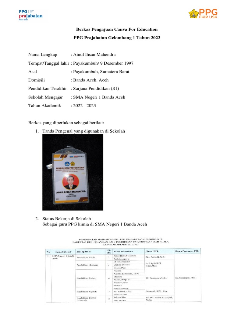 Pengajuan Canva Edukasi PPG 2022 | PDF