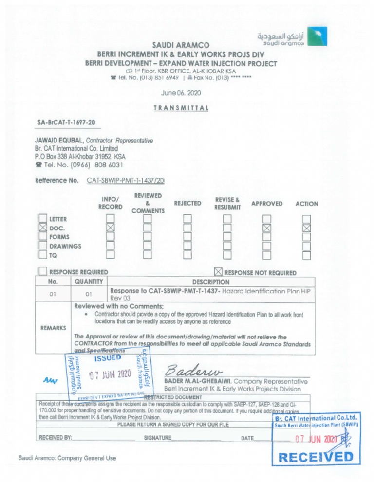 Berri Water Injection Expansion Project | PDF | Business | Finance ...