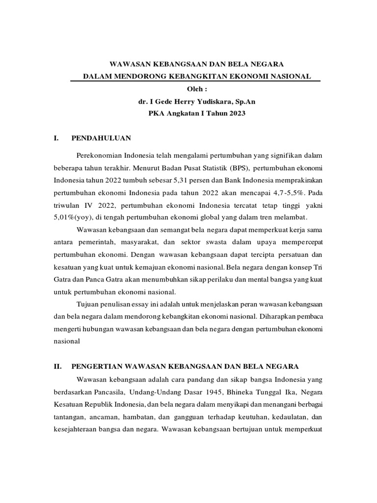 Agenda 1 Essay Wawasan Kebangsaan Dan Bela Negara | PDF
