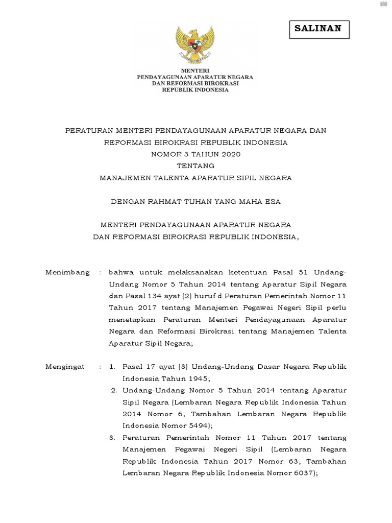 Permenpan No 3 Tahun 2020 PDF | PDF